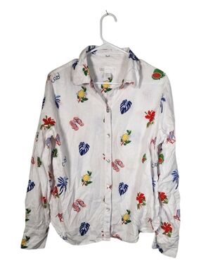 C&C California Linen Button-Up Shirt with Red, Blue & Green Tropical Prints